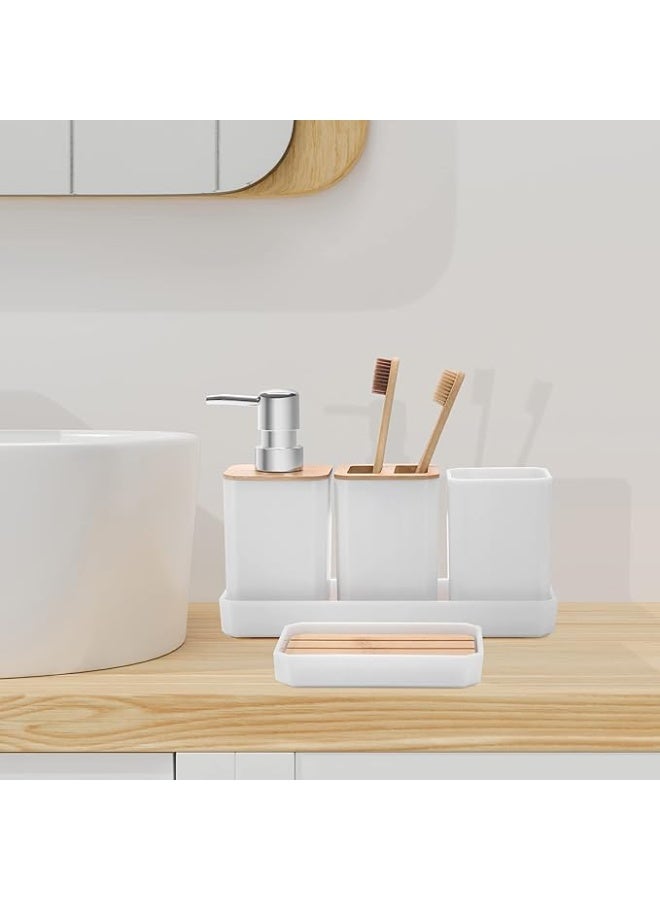 Arabest Bathroom Accessories Set,5 Pcs Bathroom Accessory Gift Set, Soap Dispenser, Soap Dish, Toothbrush Holder, Toothbrush Cup, Vanity Tray, Boho, Modern Bathroom Decor (White) - Image 5