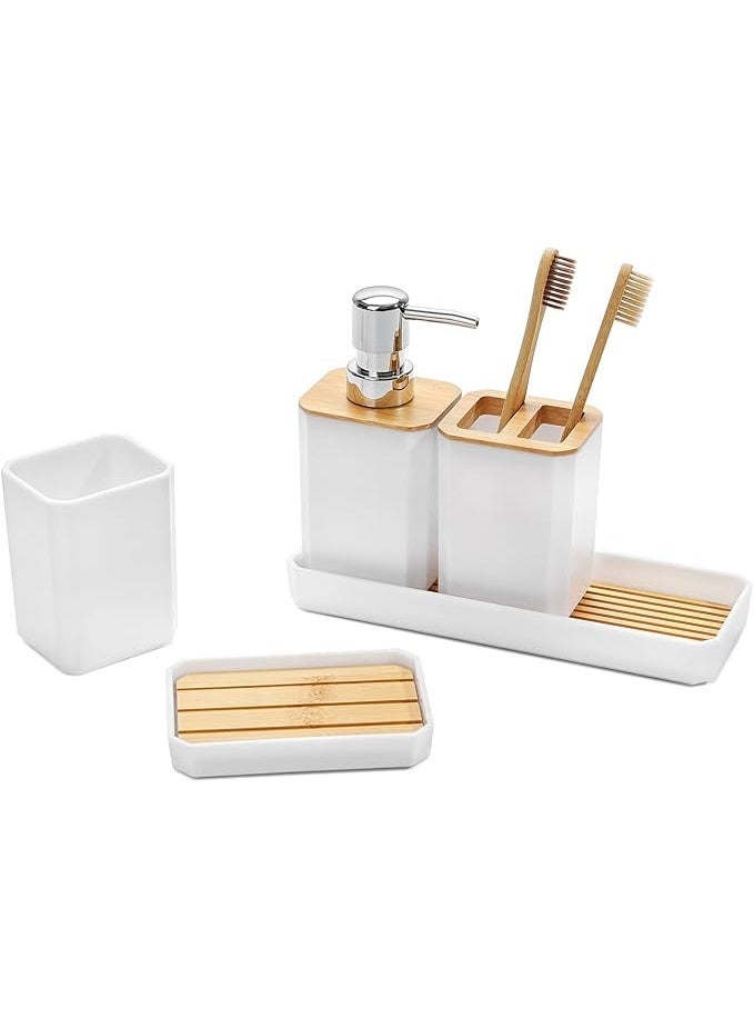 Arabest Bathroom Accessories Set,5 Pcs Bathroom Accessory Gift Set, Soap Dispenser, Soap Dish, Toothbrush Holder, Toothbrush Cup, Vanity Tray, Boho, Modern Bathroom Decor (White) - Image 2