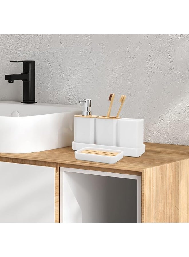 Arabest Bathroom Accessories Set,5 Pcs Bathroom Accessory Gift Set, Soap Dispenser, Soap Dish, Toothbrush Holder, Toothbrush Cup, Vanity Tray, Boho, Modern Bathroom Decor (White) - Image 3