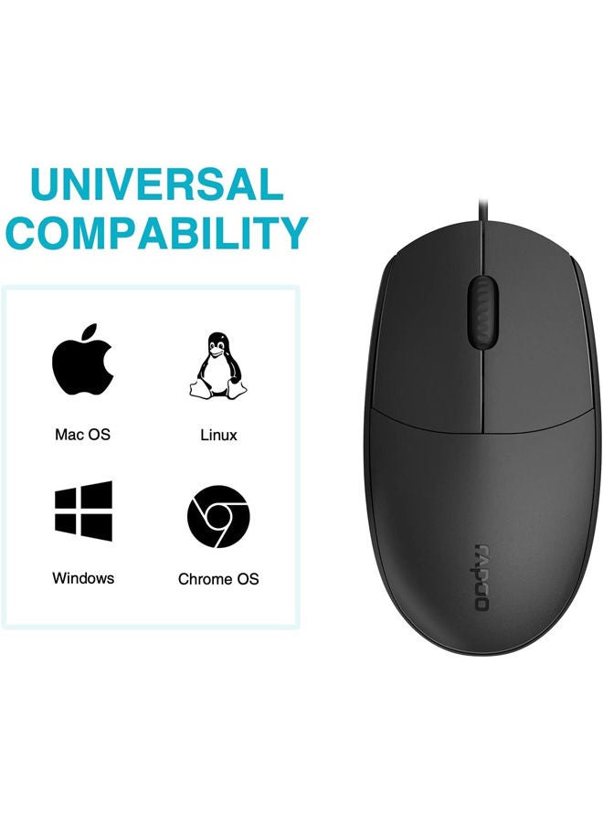 Rapoo N100 Wired Optical Mouse Black - Image 2