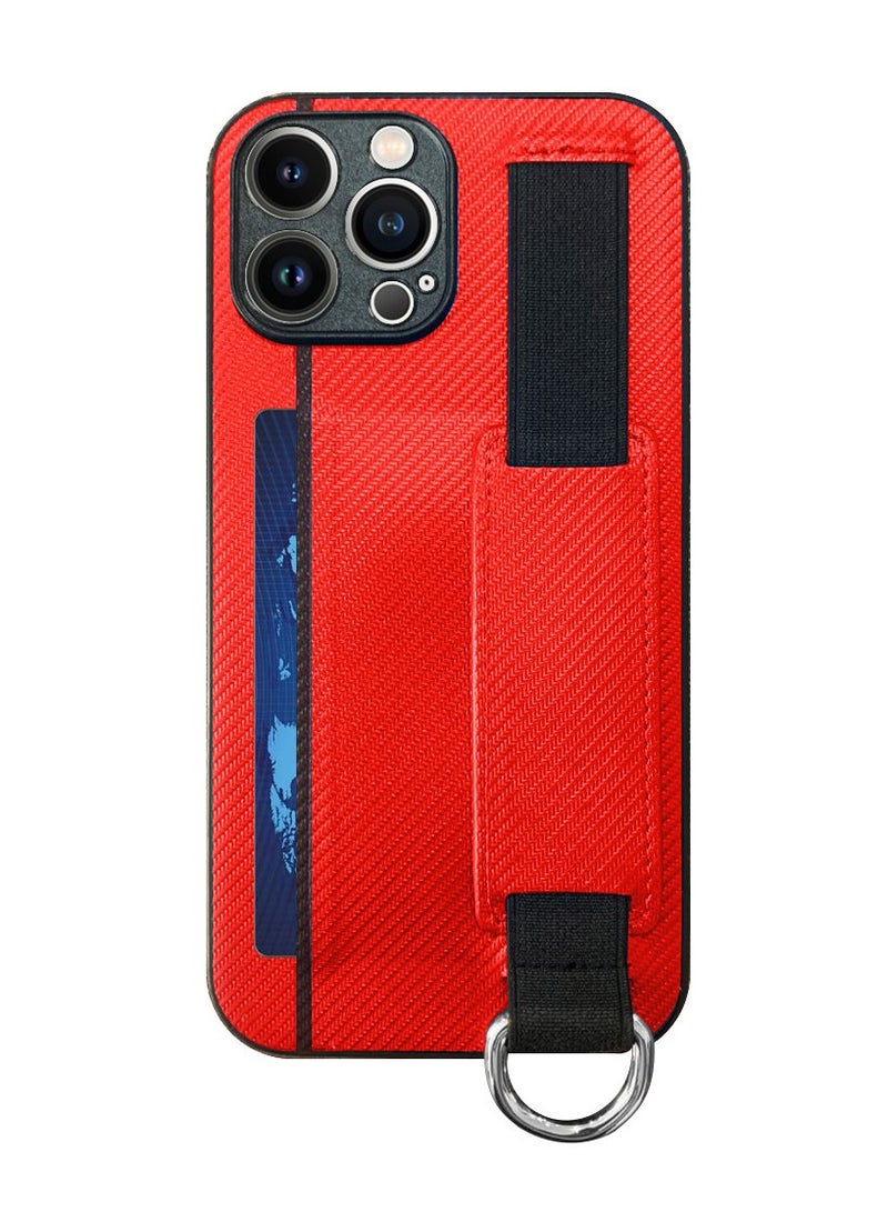 CATANES iPhone 13 Pro Max Case Cover with Hand Strap Finger Grip Loop and Card Holder Slot Red  - Image 4