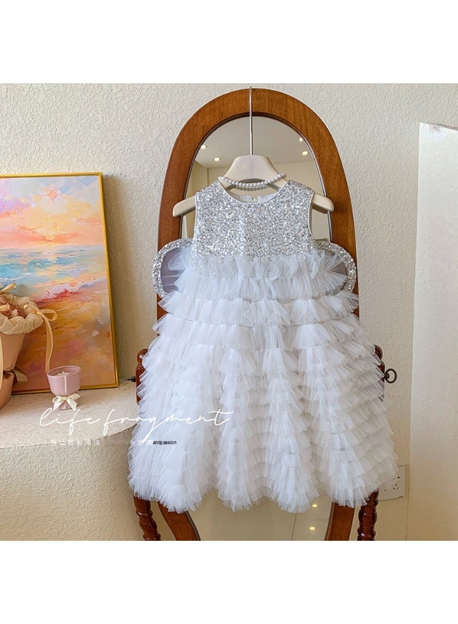 Girls Summer Sequins Western Style Sleeveless Wings Detachable Princess Dress - Image 1