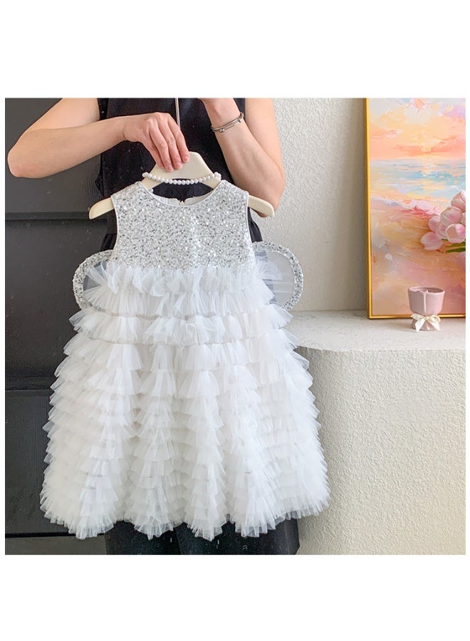 Girls Summer Sequins Western Style Sleeveless Wings Detachable Princess Dress - Image 4