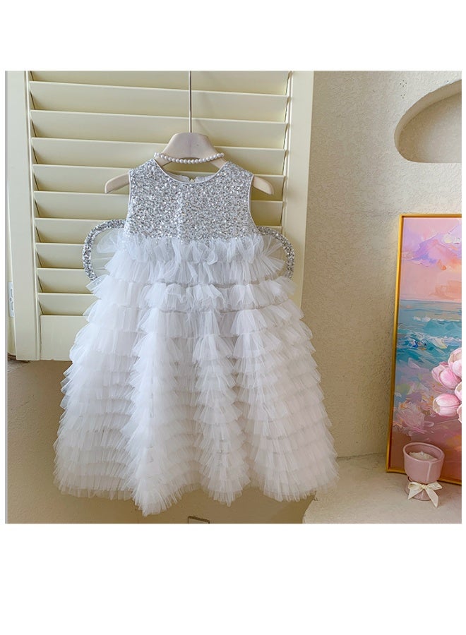Girls Summer Sequins Western Style Sleeveless Wings Detachable Princess Dress - Image 2