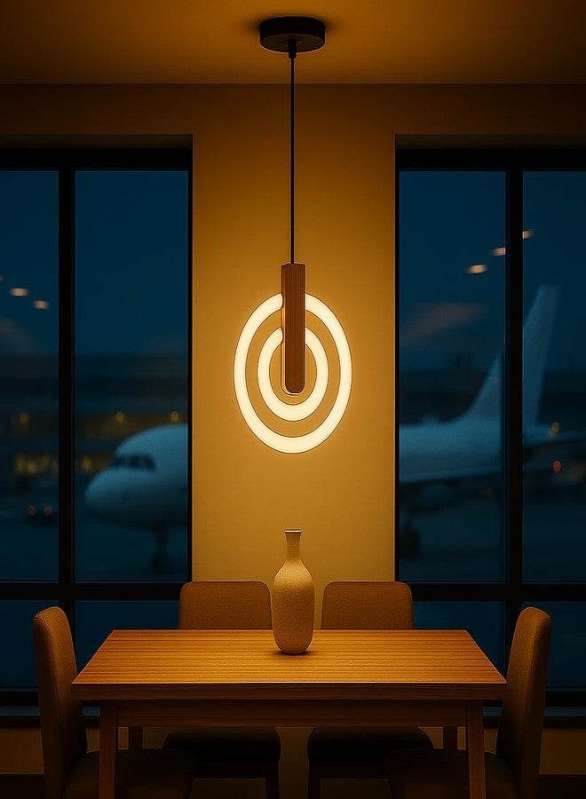 Lamp master Lampmaster Modern 2-Ring LED Pendant Light with Wooden Accent | Warm White Glow Ceiling Hanging Lamp | Elegant Chandelier for Dining Room, Bedroom, Living Room, Restaurants, Coffee Shop & Office - Image 3