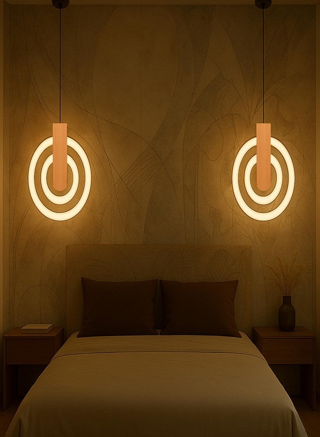 Lamp master Lampmaster Modern 2-Ring LED Pendant Light with Wooden Accent | Warm White Glow Ceiling Hanging Lamp | Elegant Chandelier for Dining Room, Bedroom, Living Room, Restaurants, Coffee Shop & Office - Image 1