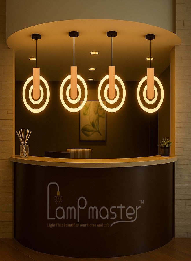 Lamp master Lampmaster Modern 2-Ring LED Pendant Light with Wooden Accent | Warm White Glow Ceiling Hanging Lamp | Elegant Chandelier for Dining Room, Bedroom, Living Room, Restaurants, Coffee Shop & Office - Image 4