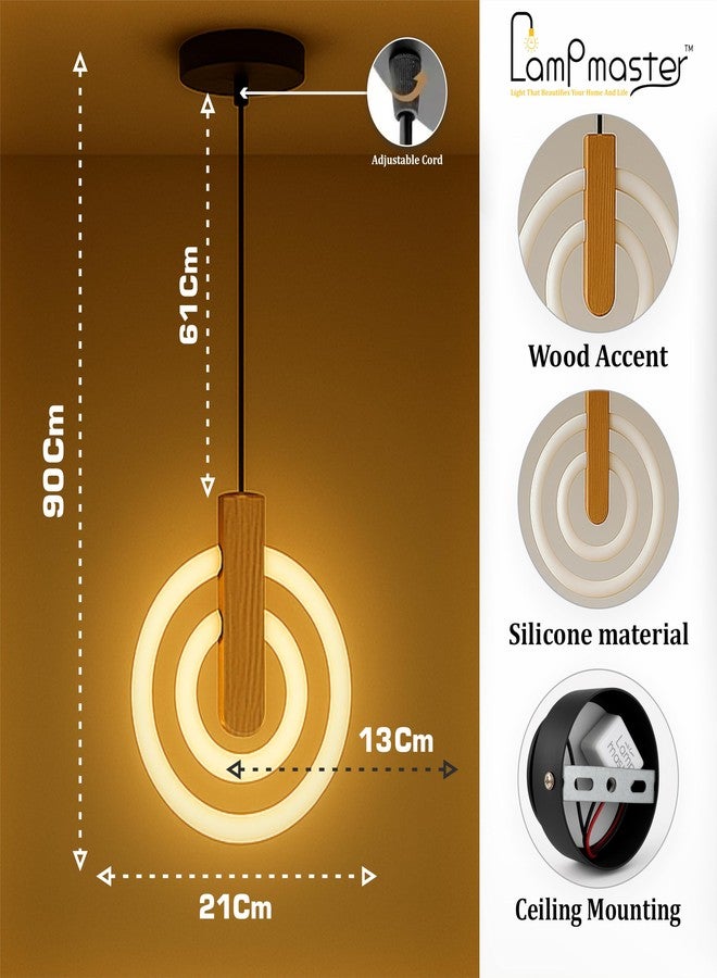 Lamp master Lampmaster Modern 2-Ring LED Pendant Light with Wooden Accent | Warm White Glow Ceiling Hanging Lamp | Elegant Chandelier for Dining Room, Bedroom, Living Room, Restaurants, Coffee Shop & Office - Image 5