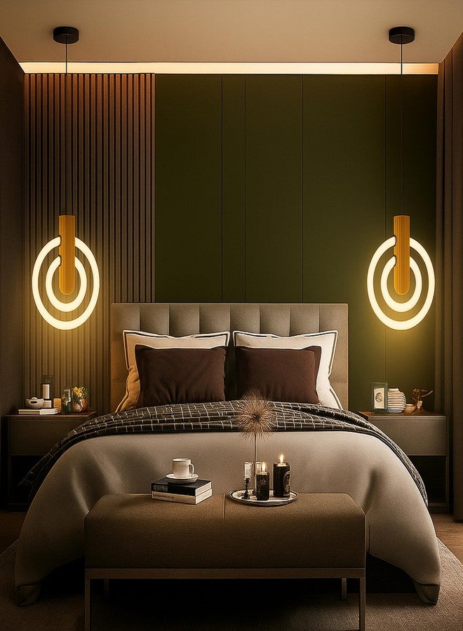 Lamp master Lampmaster Modern 2-Ring LED Pendant Light with Wooden Accent | Warm White Glow Ceiling Hanging Lamp | Elegant Chandelier for Dining Room, Bedroom, Living Room, Restaurants, Coffee Shop & Office - Image 2