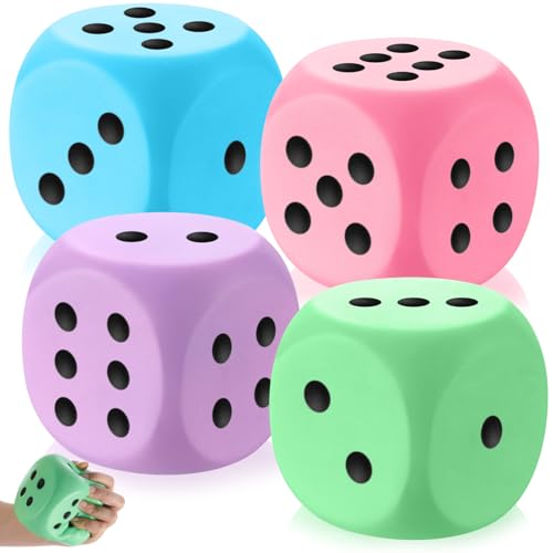 Zomiboo 4 Pcs Jumbo 4 Inch Foam Dice Set Soft Stress Relief Toy for Kids Adults Colorful 6 Sided Giant Dice for Classroom Math Family Board Games Holiday Stocking StuffersMacaron ColorsDot - Image 1