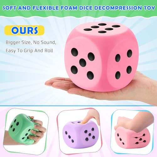Zomiboo 4 Pcs Jumbo 4 Inch Foam Dice Set Soft Stress Relief Toy for Kids Adults Colorful 6 Sided Giant Dice for Classroom Math Family Board Games Holiday Stocking StuffersMacaron ColorsDot - Image 5