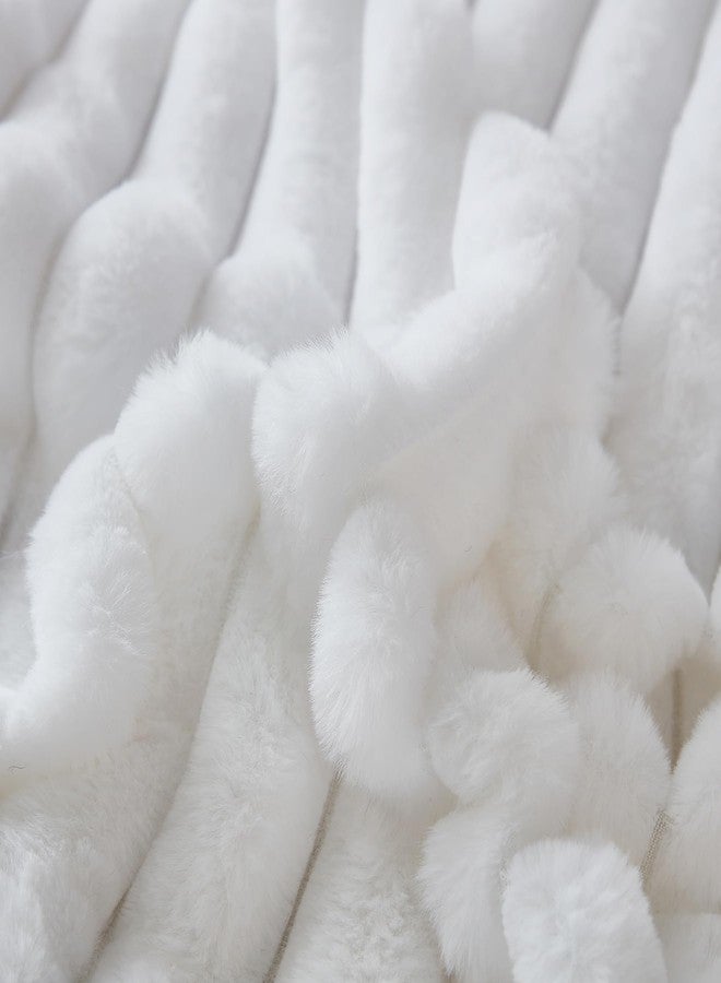 Uhamho Bed Pillowcase King Set of 2 Striped Faux Rabbit Fur and Velvet Back Rectangle Lumbar Pillow Covers Shams Modern Home Decorative (White, 20 x 36 Inch) - Image 4