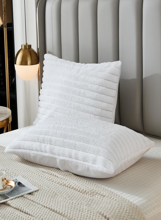Uhamho Bed Pillowcase King Set of 2 Striped Faux Rabbit Fur and Velvet Back Rectangle Lumbar Pillow Covers Shams Modern Home Decorative (White, 20 x 36 Inch) - Image 1