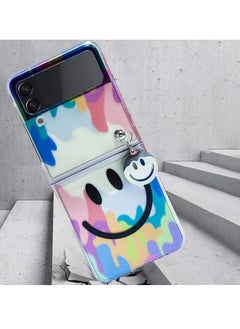 Case for Z Flip 3 Cute Smile Clear Phone Case with Strap Wrist, Slim Stylish Protective Bumper Case