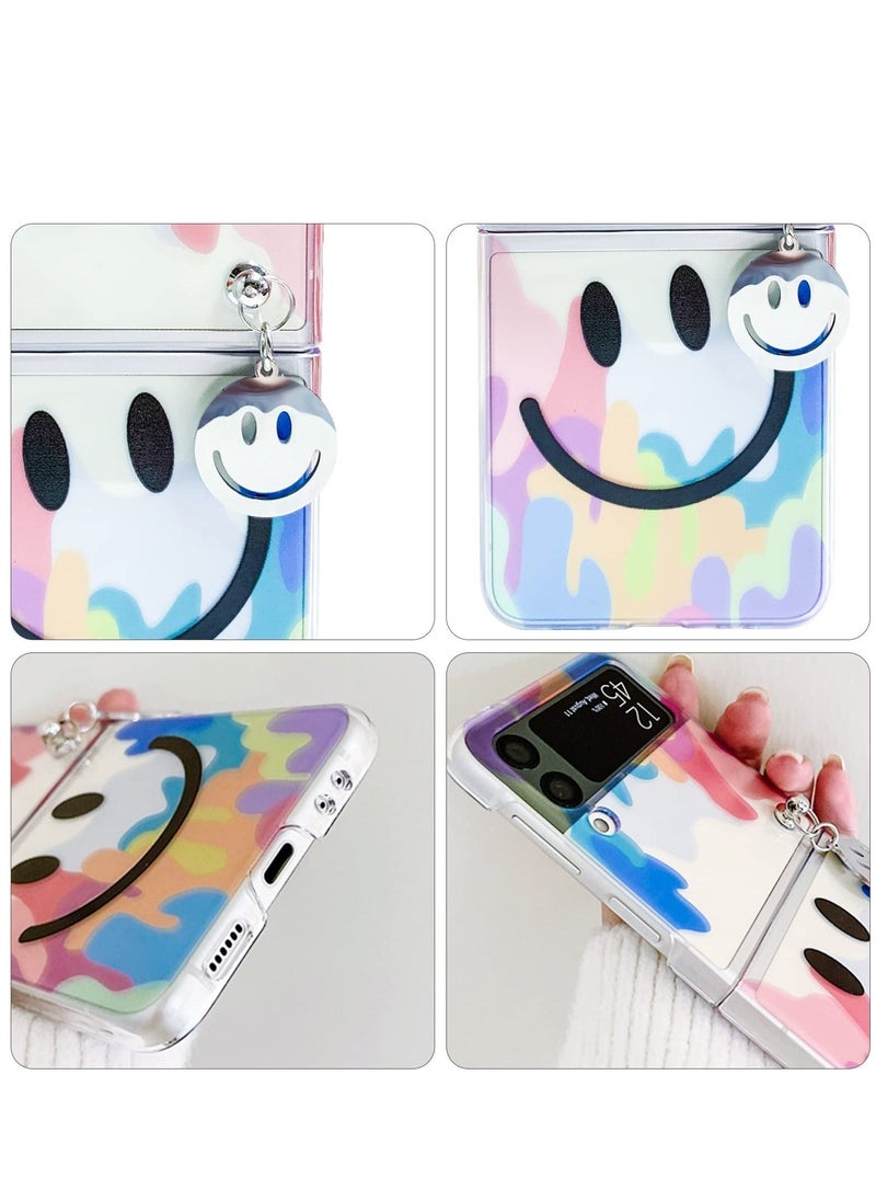 Excefore - Case for Z Flip 3 Cute Smile Clear Phone Case with Strap Wrist, Slim Stylish Protective Bumper Case - Image 1