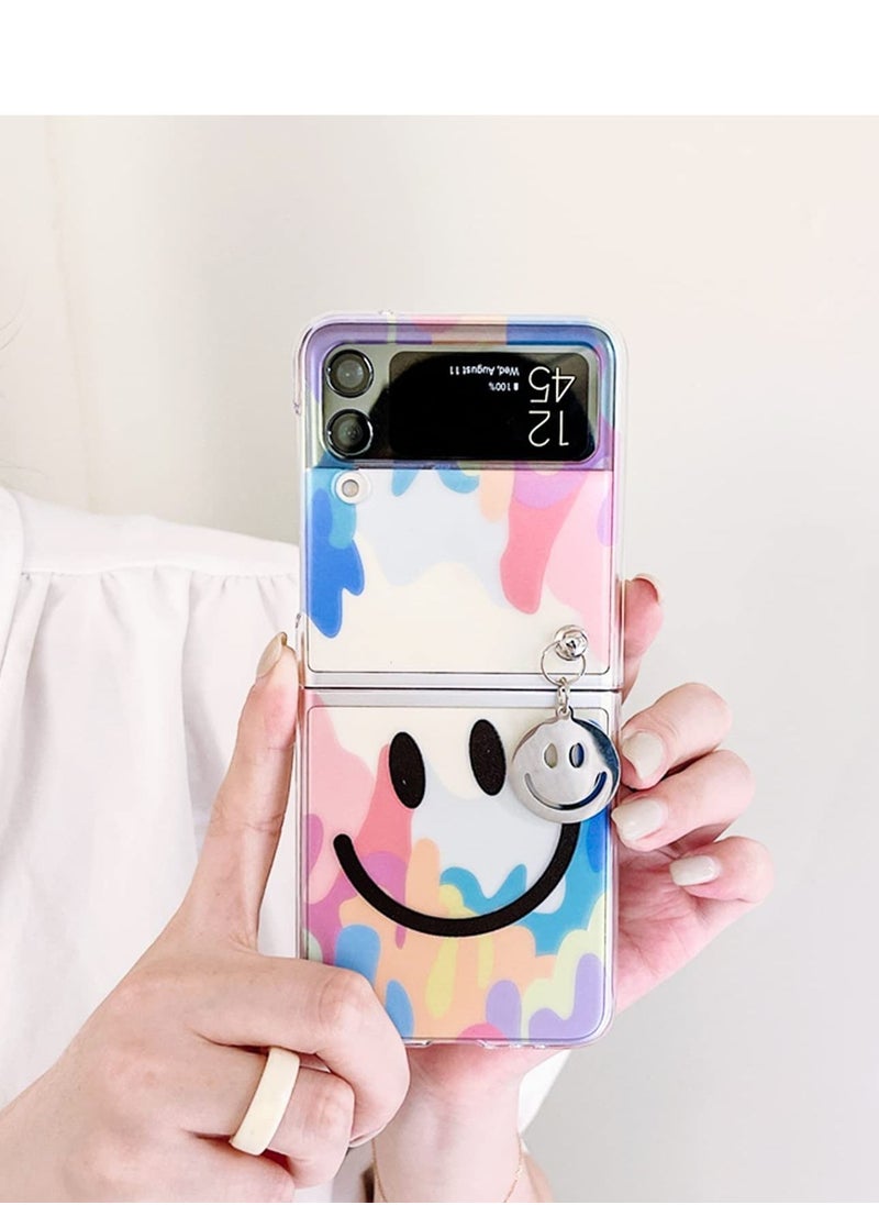 Excefore - Case for Z Flip 3 Cute Smile Clear Phone Case with Strap Wrist, Slim Stylish Protective Bumper Case - Image 1