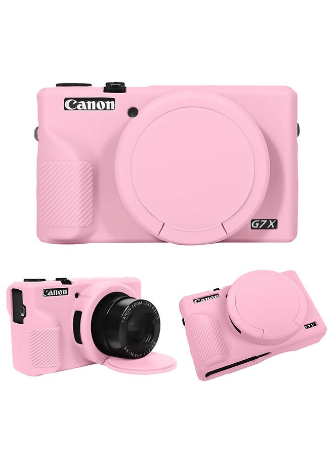 Tersely Premium Soft Silicone Protective Case with Removable Lens Cover for Canon Powershot G7X Mark III Digital Camera - Washable, Lightweight, and Stylish Protection (Pink)  - Image 1