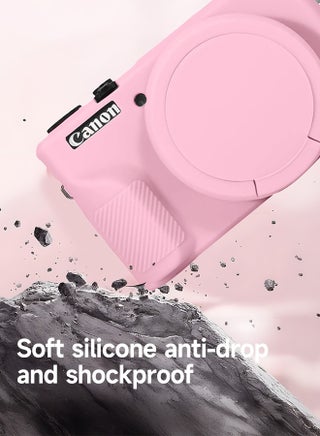 غطاء واقي ناعم ممتاز من السيليكون الناعم مع غطاء عدسة قابل للإزالة للكاميرا الرقمية باورشوت G7X Mark III من كانون - حماية قابلة للغسل وخفيفة الوزن وأنيقة (وردي) - view 4