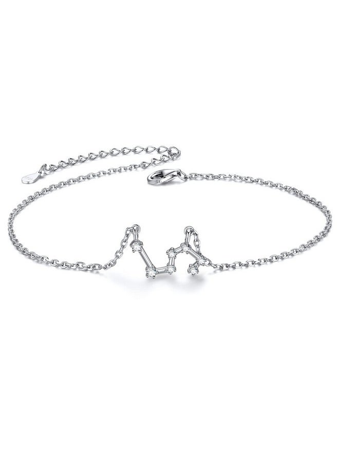 ChicSilver - Leo Zodiac Anklet Sterling Silver Cubic Zirconia Horoscopes Charm Ankle Bracelet 12 Constellations Jewelry Accessories Gifts For Women - Image 1