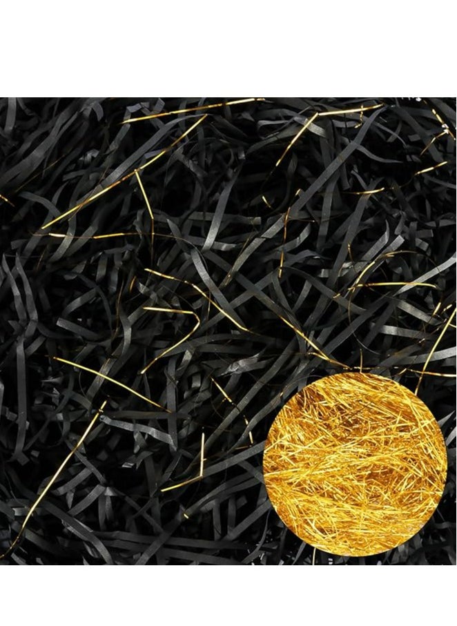 100 g Raffia Filling Material for Packages, A Mix of Black and Gold Filigree Shredded Tissue Paper, Filling Material for Packages, Gift Box, Gift Basket and Gift Basket  - Image 1