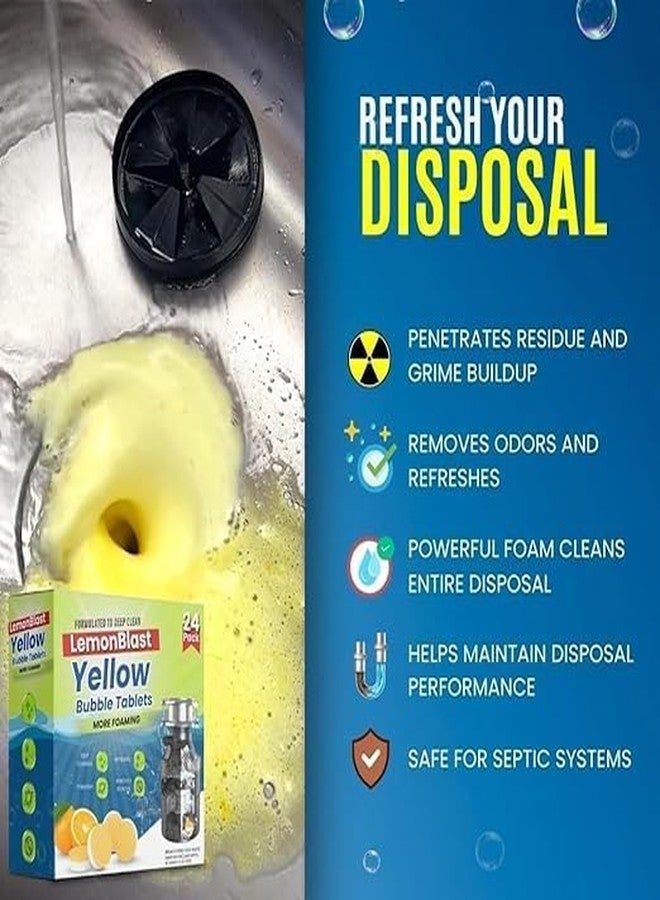 VENOZO LemonBlast Yellow Bubble Tablets for Deep Cleaning | Multi-Use Foaming Tablets for Kitchen Sink, Drain, Pipes & Disposal | Helps Remove Residue & Refreshes with Active Foam | 24 Pack - Image 2