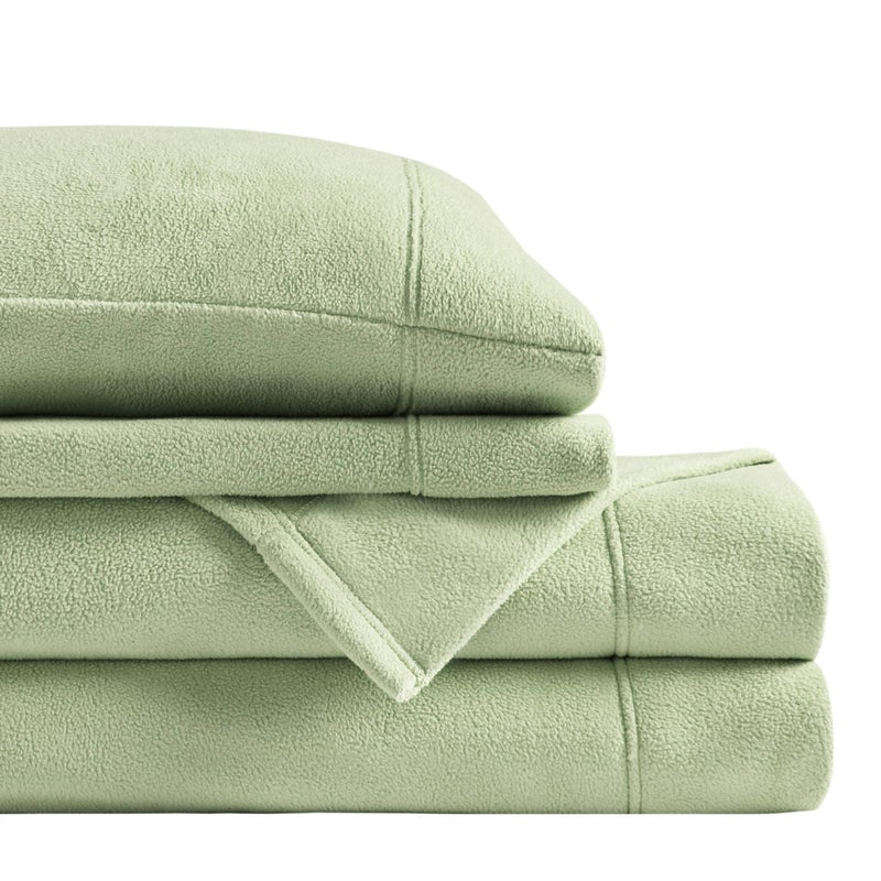 True North by Sleep Philosophy True North by Sleep Philosophy Micro Fleece Bed Sheet Set Warm Sheets with 14 Deep Pocket for Cold Season Cozy SheetSet Matching Pillow Case Queen Green 4 Piece  - Image 1
