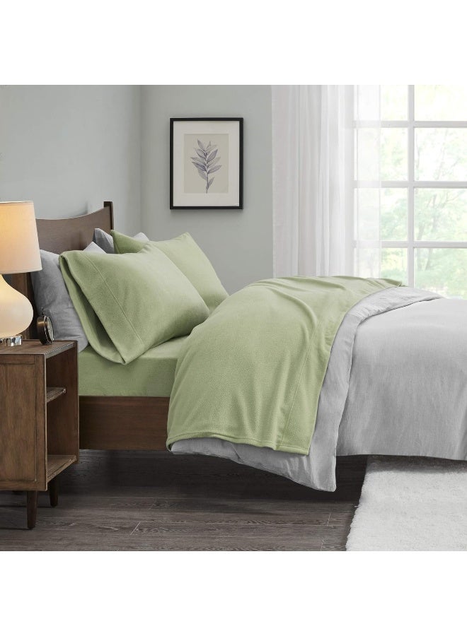 True North by Sleep Philosophy True North by Sleep Philosophy Micro Fleece Bed Sheet Set Warm Sheets with 14 Deep Pocket for Cold Season Cozy SheetSet Matching Pillow Case Queen Green 4 Piece  - Image 2