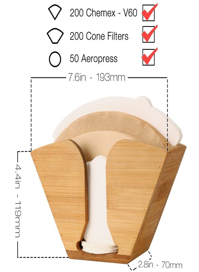 Unibene Bamboo Coffee Filter Holder, Coffee Paper Storage Container Dispenser Rack Shelf for Aeropress, Chemex, Hario V60 and Melitta Cone Filters - Image 2