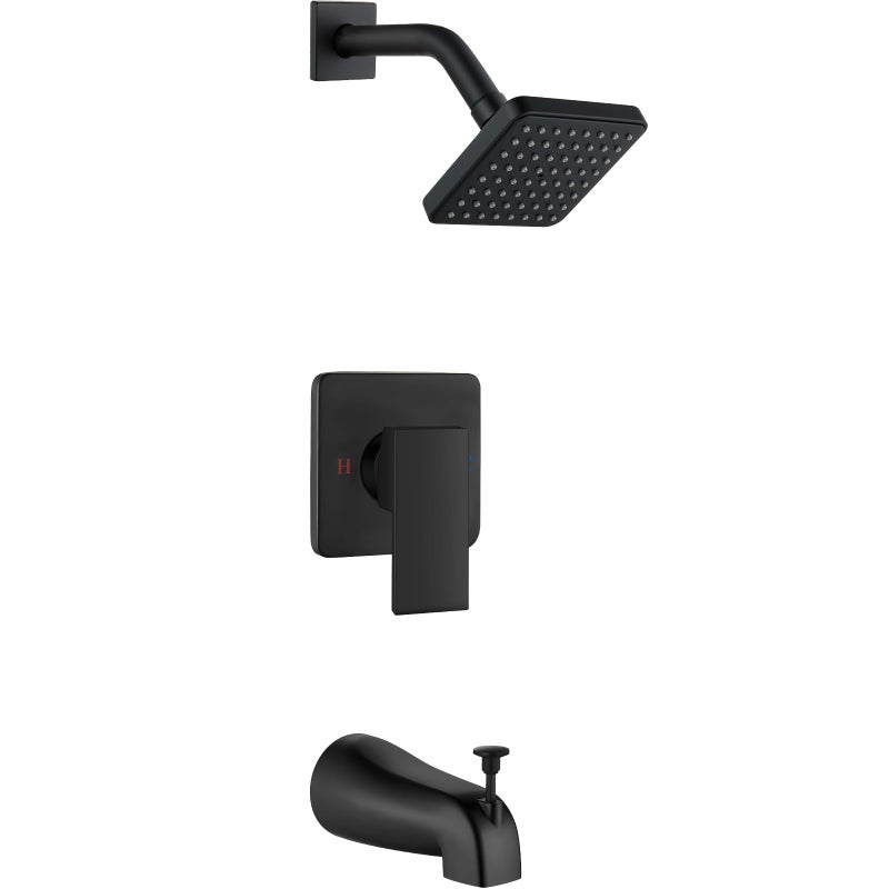 Heyalan Shower Faucet Set with Tub Spout Bathtub and Shower Trim Kit with Valve Single Handle Bathroom Shower Faucet Set 4 Inch Square Rainfall Shower Head Matte Black - Image 2