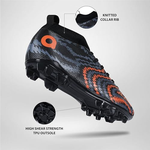 Aivin Pro Rattle Snake Football Stud, Lightweight Insole/Comfort and Grip Football Shoes for Men Black/Orange - Image 2