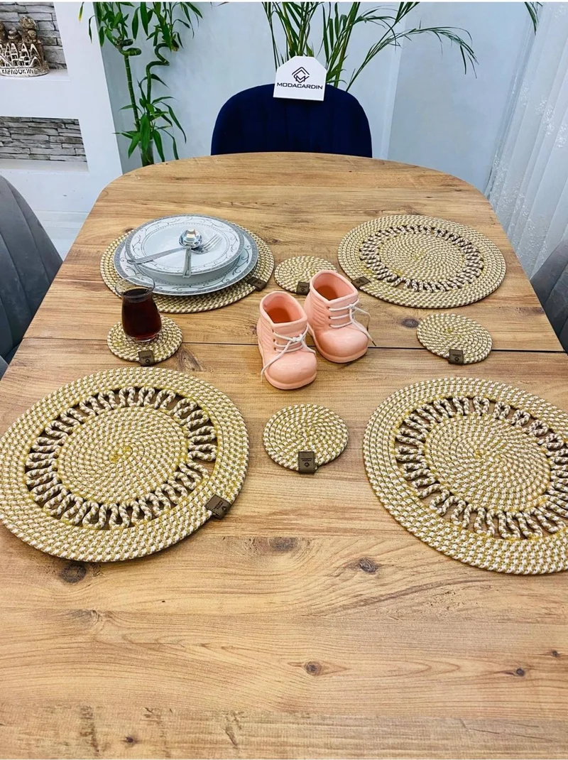 بدز ديري BDZ Leather Wicker Jute Presentation Plate Mat American Service and Coasters 8 Pieces