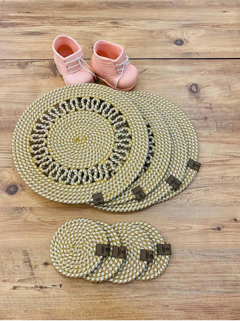بدز ديري BDZ Leather Wicker Jute Presentation Plate Mat American Service and Coasters 8 Pieces