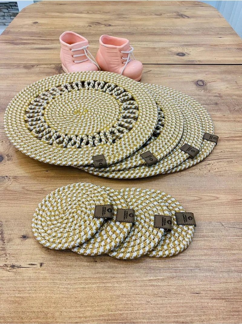 بدز ديري BDZ Leather Wicker Jute Presentation Plate Mat American Service and Coasters 8 Pieces