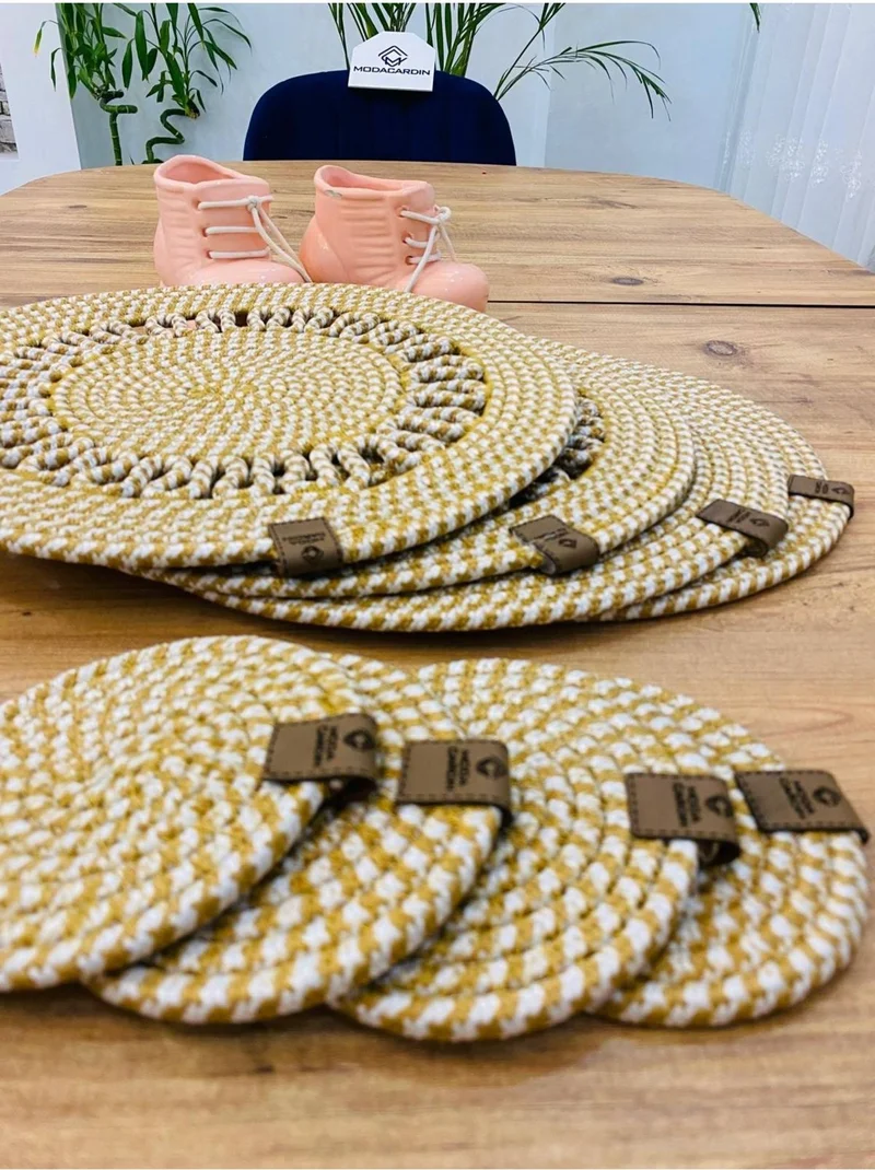 بدز ديري BDZ Leather Wicker Jute Presentation Plate Mat American Service and Coasters 8 Pieces