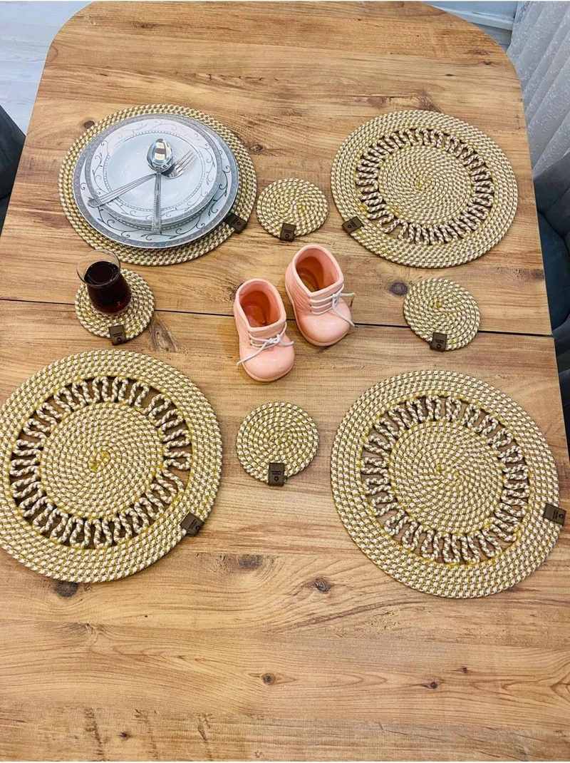 بدز ديري BDZ Leather Wicker Jute Presentation Plate Mat American Service and Coasters 8 Pieces