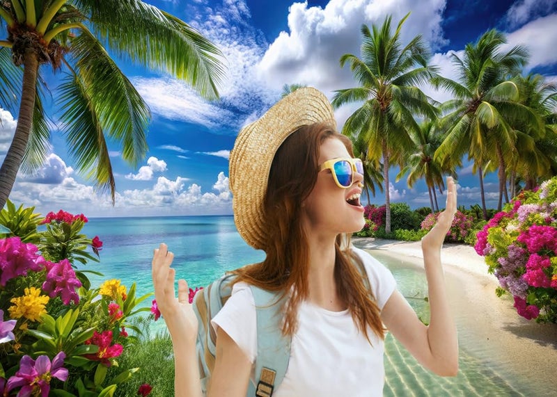CYLYH 7X5FT Summer Tropical Sea Beach Backdrop Photography Hawaiian Tropical Beach Scenery Palm Trees Background for Wedding Birthday Party Banner Baby Shower D905 - Image 2