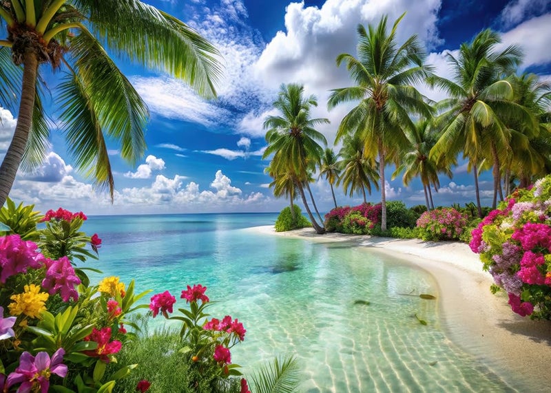 CYLYH 7X5FT Summer Tropical Sea Beach Backdrop Photography Hawaiian Tropical Beach Scenery Palm Trees Background for Wedding Birthday Party Banner Baby Shower D905 - Image 1