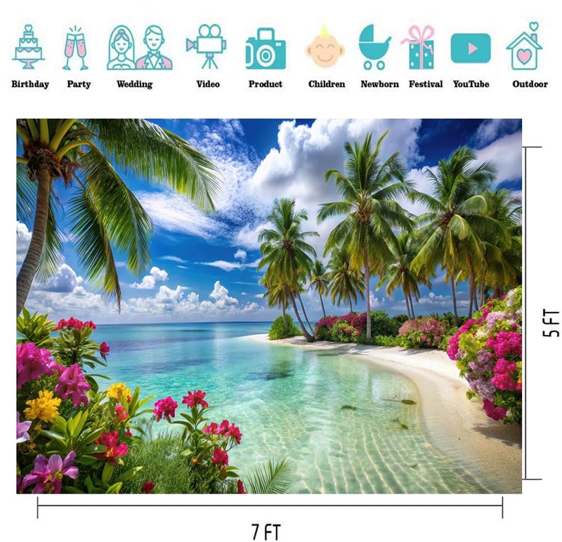 CYLYH 7X5FT Summer Tropical Sea Beach Backdrop Photography Hawaiian Tropical Beach Scenery Palm Trees Background for Wedding Birthday Party Banner Baby Shower D905 - Image 5