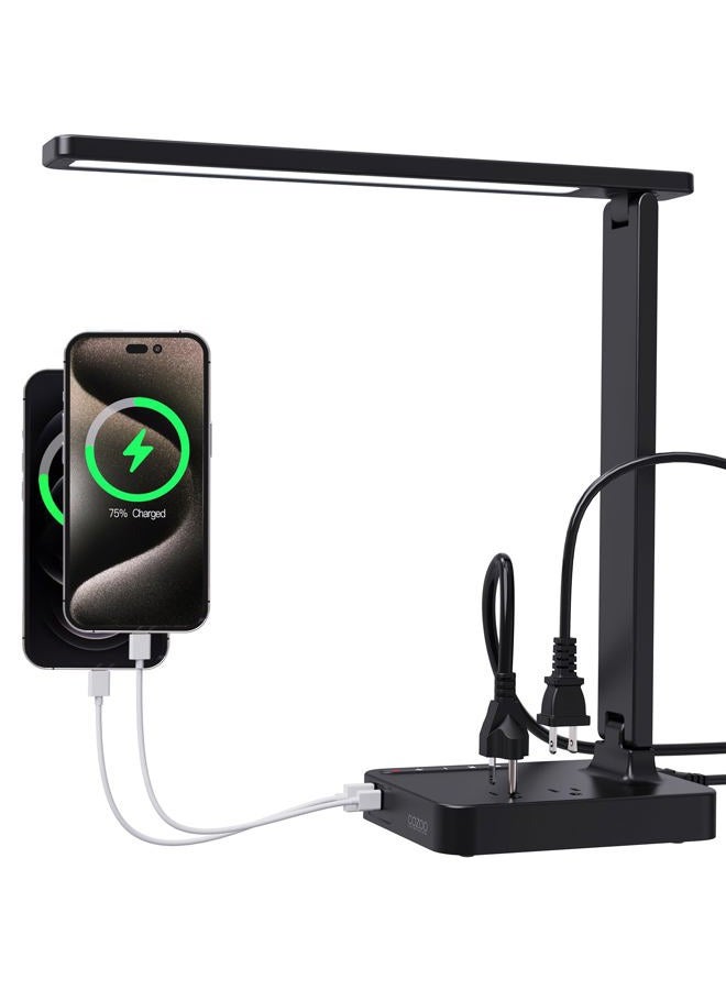 cozoo مصابيح مكتب كوزو للمنزل والمكتب، مصباح LED حديث مع 2 منفذ شحن USB/منفذ Type C، 2 مخرج AC، 9 أوضاع إضاءة، مصباح دراسة للكلية، مصباح طاولة صغير USB مع لمسة/مؤقت/رعاية للعين - Image 1