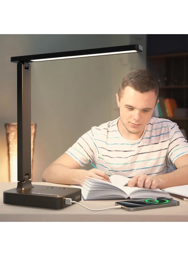 cozoo مصابيح مكتب كوزو للمنزل والمكتب، مصباح LED حديث مع 2 منفذ شحن USB/منفذ Type C، 2 مخرج AC، 9 أوضاع إضاءة، مصباح دراسة للكلية، مصباح طاولة صغير USB مع لمسة/مؤقت/رعاية للعين - Image 3