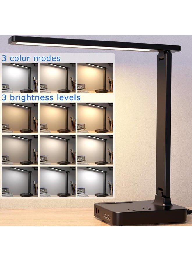 cozoo مصابيح مكتب كوزو للمنزل والمكتب، مصباح LED حديث مع 2 منفذ شحن USB/منفذ Type C، 2 مخرج AC، 9 أوضاع إضاءة، مصباح دراسة للكلية، مصباح طاولة صغير USB مع لمسة/مؤقت/رعاية للعين - Image 2