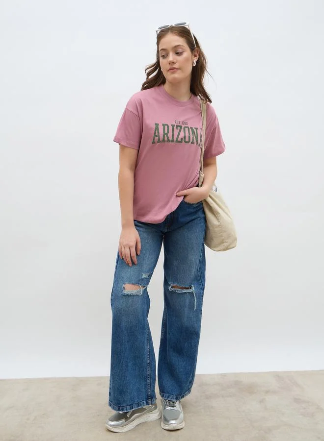 Styli Styli Slogan Print Boxy Fit Short Sleeve T-Shirt