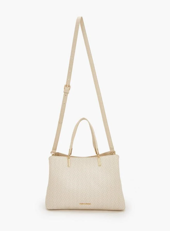 Flora Bella By Shoexpress beige Monogram Print Tote Bag With Detachable Strap for Women | Best Price UAE