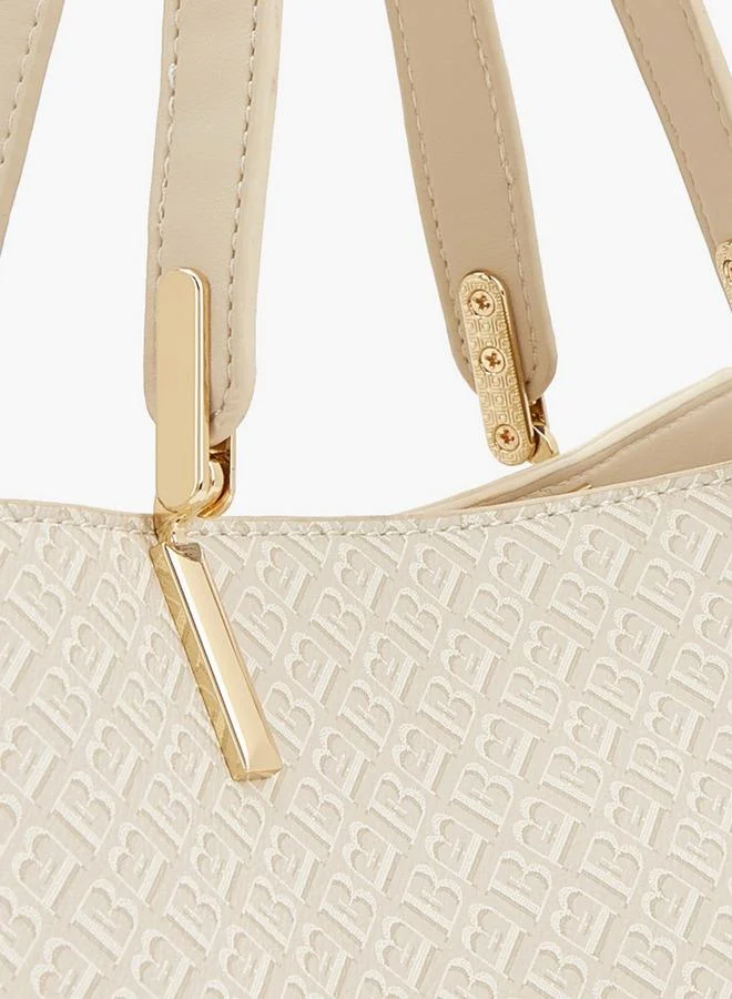 Flora Bella By Shoexpress beige Monogram Print Tote Bag With Detachable Strap for Women | Best Price UAE