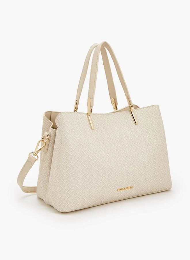 Flora Bella By Shoexpress beige Monogram Print Tote Bag With Detachable Strap for Women | Best Price UAE