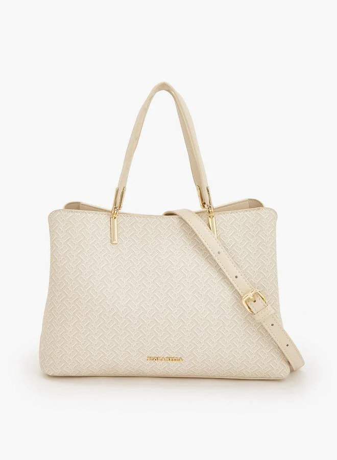 Flora Bella By Shoexpress beige Monogram Print Tote Bag With Detachable Strap for Women | Best Price UAE