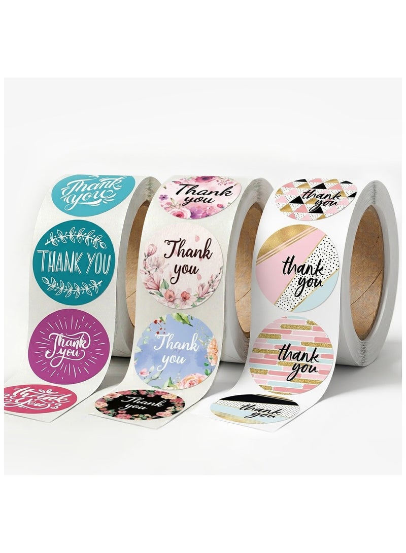 Wownect (Pack of 3) Thank You Round Stickers 1500 PCS 1 Inch Colorful & Pattern Labels for Envelope Seals, Packing Seals, Bouquets & Small Business Packaging (Pack of 3) - Image 1