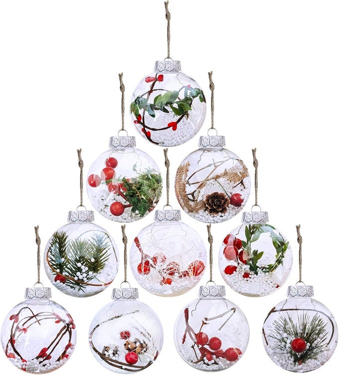 10PACK 314 CLEAR PLASTIC FILLABLE SHATTERPROOF CHRISTMAS TREE BALL ORNAMENTS FOR HOLIDAY DECOR