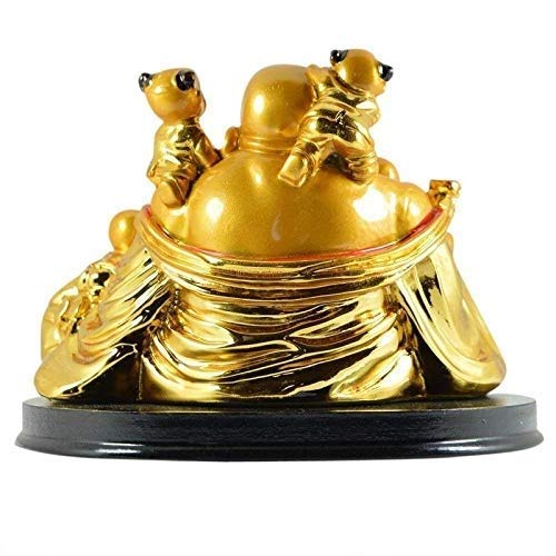 RIPE INDIA Feng Shui Laughing Buddha Showpiece with 5 Children for Health Wealth and Happiness (13Cm Golden) - Image 4
