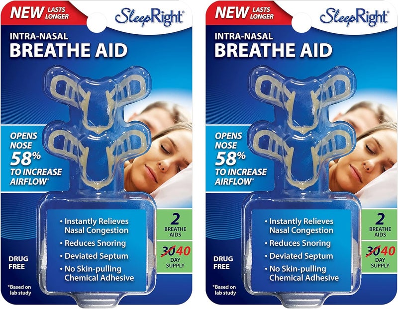 SleepRight Intra-Nasal Breathe Aids Breathing Aids for Sleep Nasal Dilator Snore Reducer - 2 Pack (4 Count)